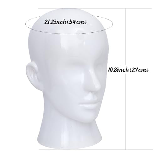 YYQXZG Male Mannequin Head White Professional Mannequin Head PVC Mannequin Head Display for Glasses,Hat,Game Console,Wigs,Headphone (Bright white)