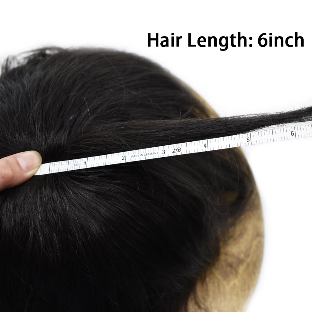 Hair Wonders PU Toupee For Mens Hair Piece Real Human Hair Poly Skin Mens Toupee Hair System For Men Hair Piece For Men Hair Replacement Natural Hairline 8x10Inch Medium light density 1# JET BLACK