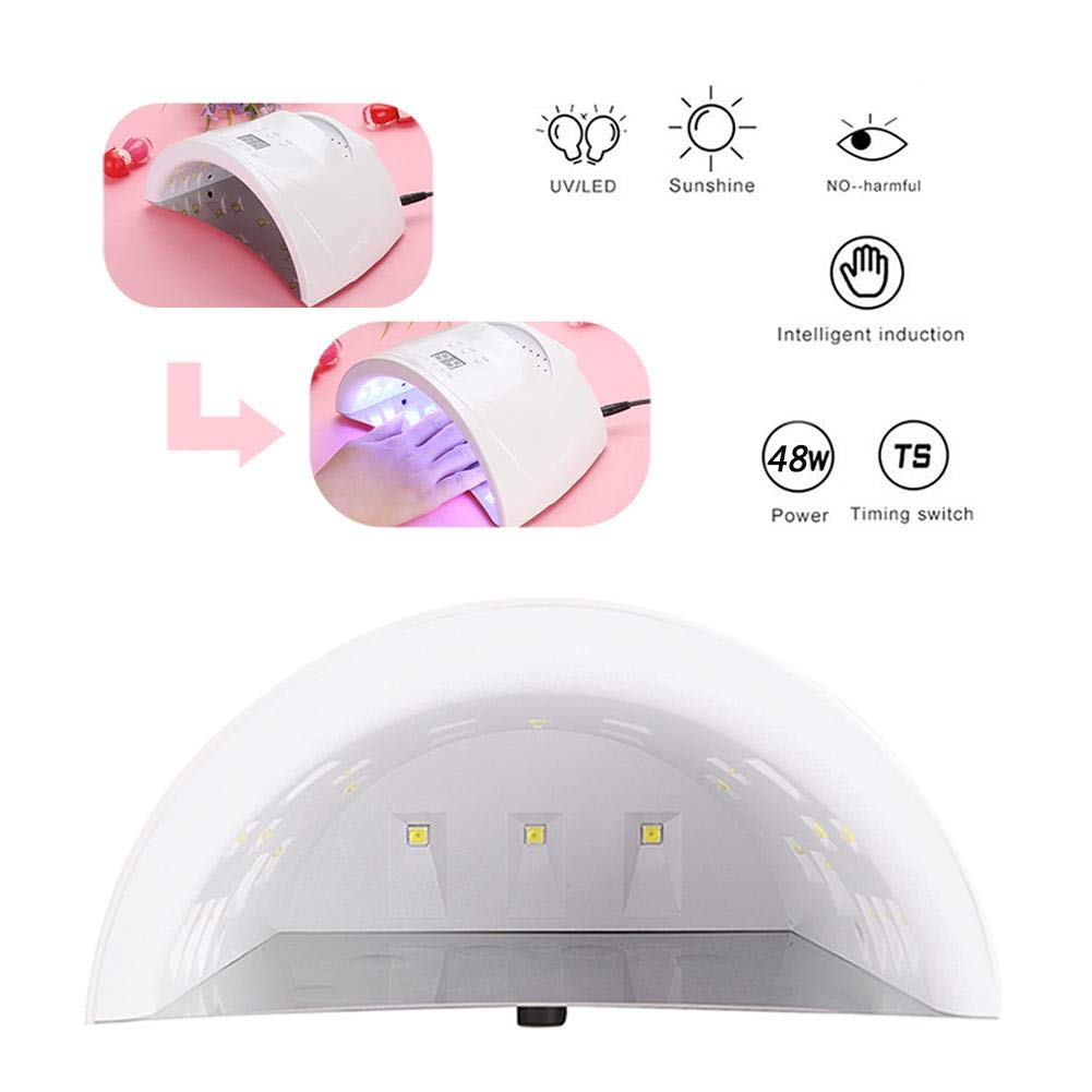 ZJchao 48W LED Nail UV Gel Lamp, UV LED Nail Lamp Nail Dryer Machine with 3 Timer Setting Smart Sensor for Fingernail Gel Polish Curing Nail Art Painting Tools Nail Light Nail Curing Dryer (US Plug)