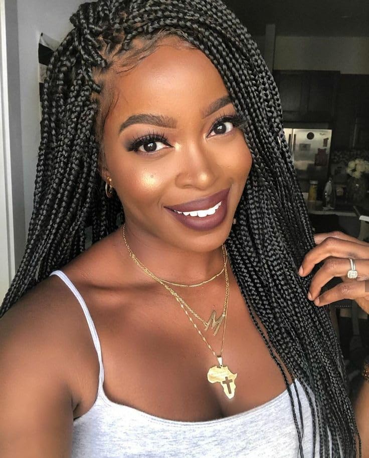 Top Remy Box Braided Wigs For Women 36" Full Double Lace Braided Wig With Baby Hair Large Square Knotless Long Braided Wigs Synthetic Handmade Full Lace Braided Wig