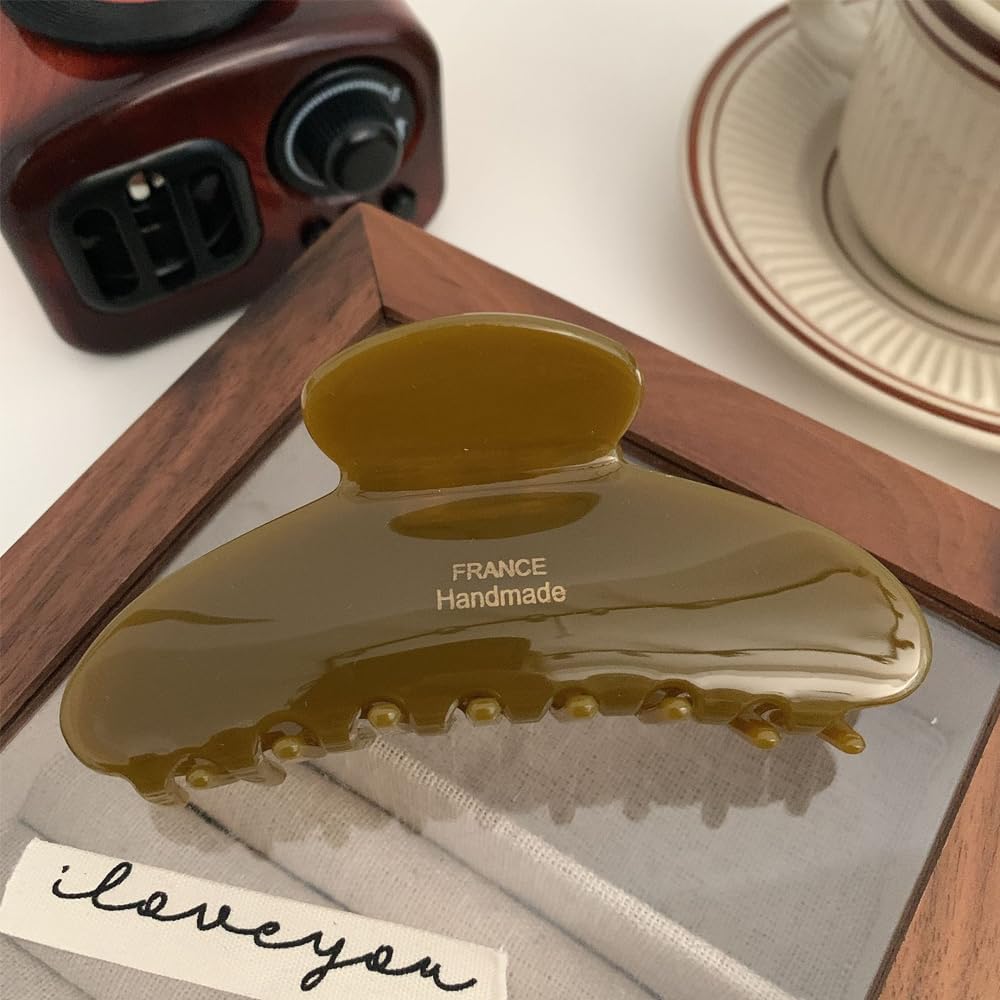 ZHOUMEIWENSP French Large Hair Claw Clips for Thick Hair, Tortoise Hair Clips, Acrylic Celluloid French Butterfly Jaw Clips, Strong Hold for Women Girls (olive-green)