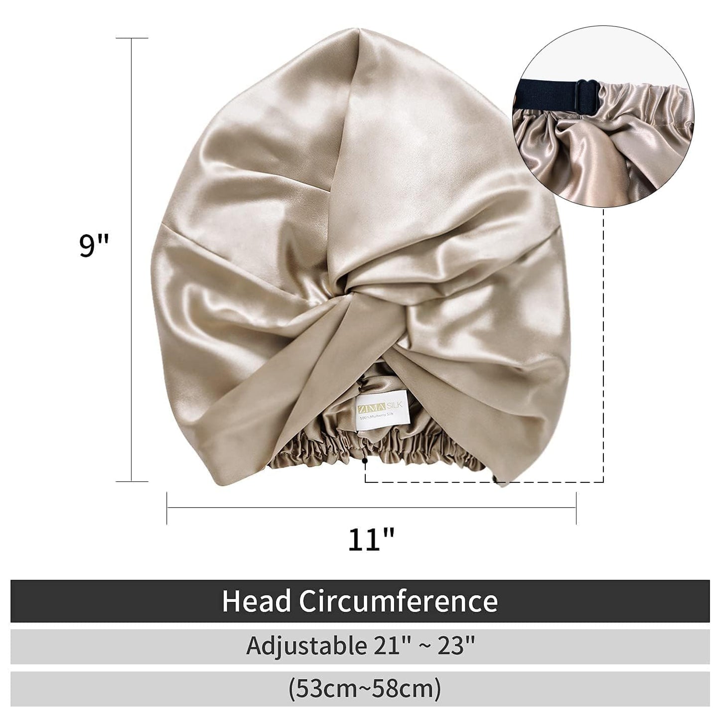 ZIMASILK 22 Momme 100% Mulberry Silk Sleep Cap for Women Hair Care,Natural Silk Night Bonnet with Elastic Stay On Head (One Size, Taupe)