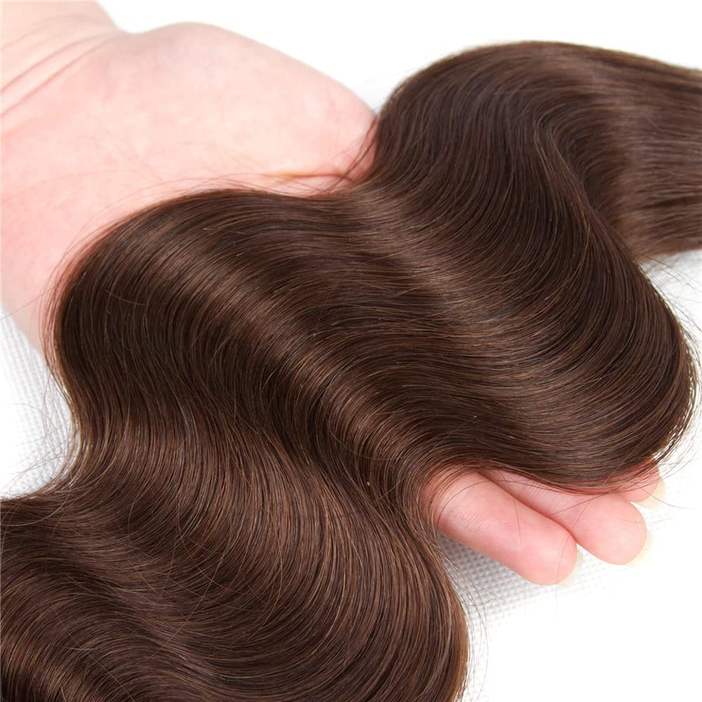 #4 Human Hair Bundles Dark Brown Body Wave Bundles Chocolate Brown Human Hair Double Weft Brazilian Remy Hair Extensions Wet and Wavy Bundles Silky Soft for Black Women(26 26 26 Inch 3 Bundles)