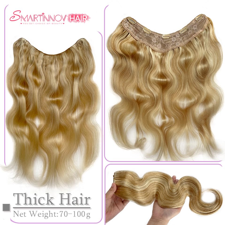 100G Clip in Hair Extensions 22Inch Real Human Hair Balayage Chestnut Blonde to Platinum Blonde Ombre Hair Extensions 3/4 Full Head One Piece Clip Ins V Shape Invisible Curly Clip on Hair Extensions