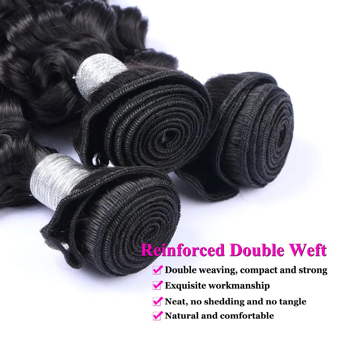 Deep Wave Human Hair Bundles 18 20 22 Inch Deep Curly Bundles Human Hair 100% Unprocessed Brazilian Virgin Weave 3 Bundles Wet and Wavy Human Hair Bundles Double Weft Water Wave Bundles Natural Black