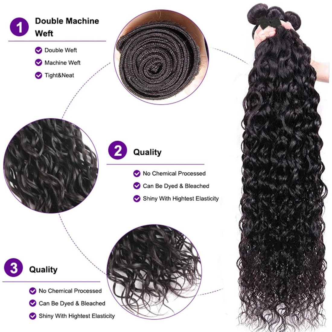 ZHENLISI Water Wave Bundles Human Hair 3 Bundles 10A Brazilian Unprocessed Virgin Human Hair Wet and Wavy Bundle Curly Weave Human Hair Extensions Natural Black 24 24 24 Inch