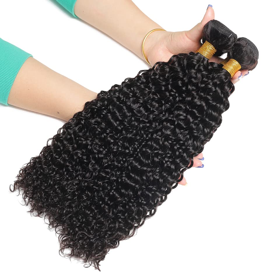 #1B Deep Curly Bundles Human Hair Color 1B Kinky Curly Bundles 8a Grade Double Weft Brazilian Remy Hair Weave Extensions Wet and Wavy Bundles Soft Silky for Black Women (26 28 30 inch,3 Bundles)