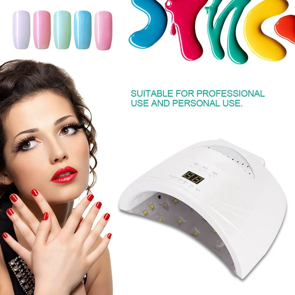 ZJchao 48W LED Nail UV Gel Lamp, UV LED Nail Lamp Nail Dryer Machine with 3 Timer Setting Smart Sensor for Fingernail Gel Polish Curing Nail Art Painting Tools Nail Light Nail Curing Dryer (US Plug)