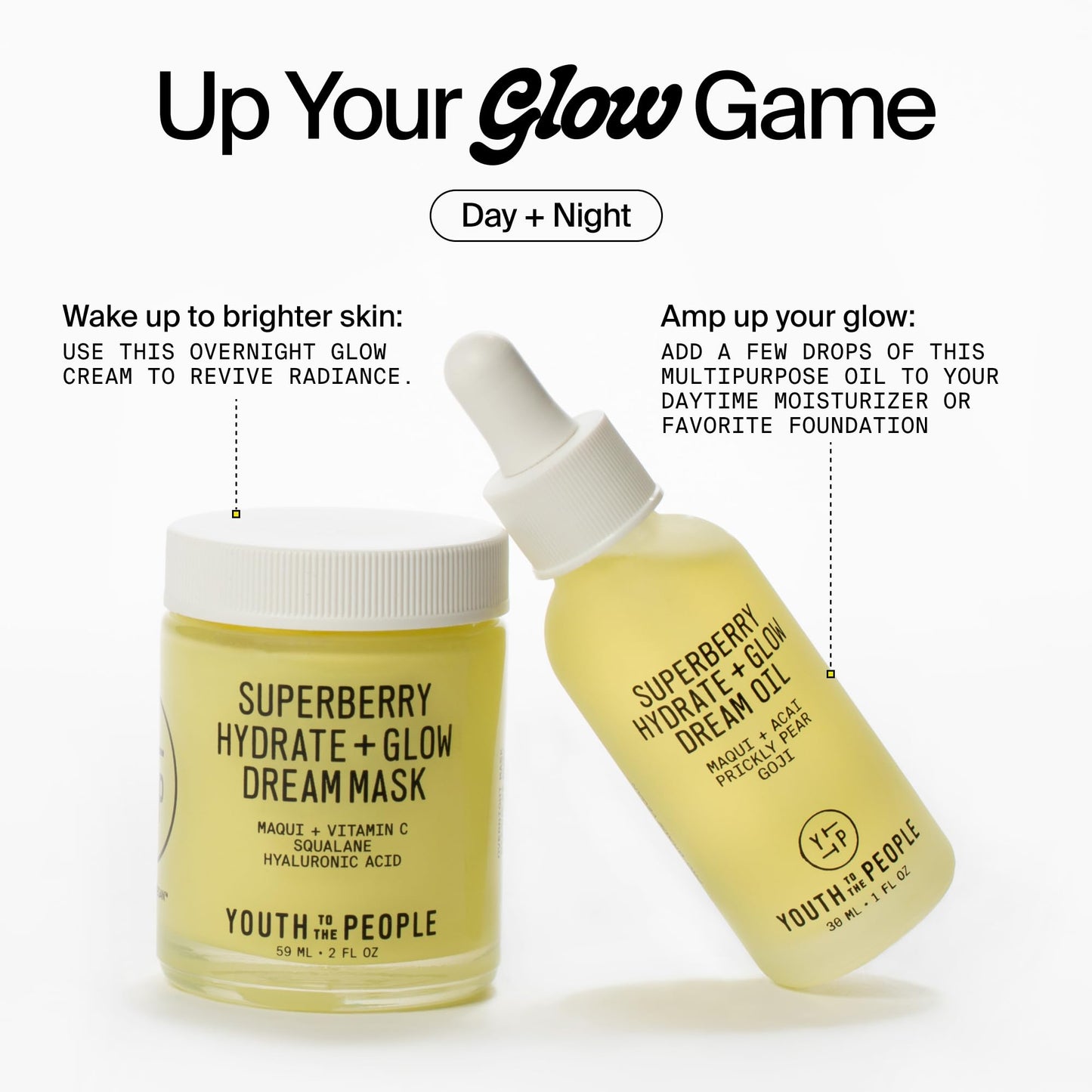 Youth To The People Hydrate + Glow Day to Night Duo, 2-Pc Skincare Bundle Set for Smooth + Radiant Skin, Superberry Dream Oil (1oz) + Superberry Overnight Dream Mask (2oz), Dull/Dry Skin Types