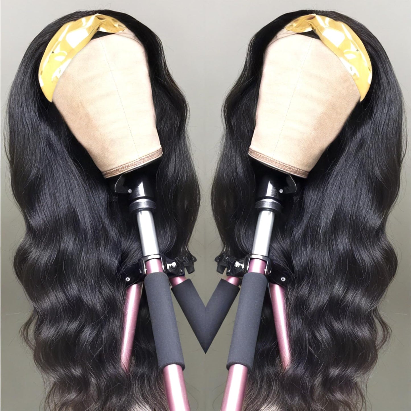 24 Inch Headband Wig Human Hair Body Wave Headband Half Wigs Human Hair 10A Brazilian Glueless Human Hair Wigs None Lace Front Wigs Wear and Go Wigs for Black Women 150% Density Wigs Natural Color