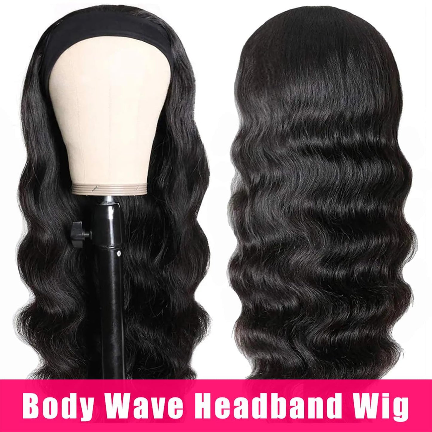 24 Inch Headband Wig Human Hair Body Wave Headband Half Wigs Human Hair 10A Brazilian Glueless Human Hair Wigs None Lace Front Wigs Wear and Go Wigs for Black Women 150% Density Wigs Natural Color