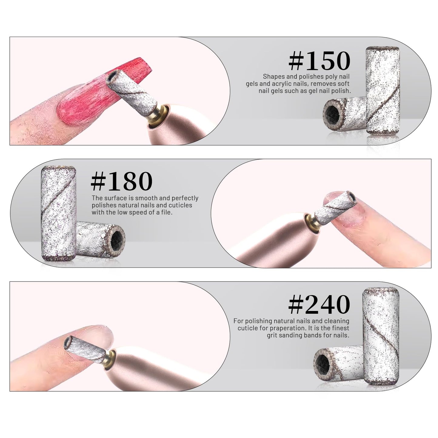 100pcs 240 Grit Small Sanding Bands for Nail Drill with 2pcs 3/32’’ Upgrade Mandrels Bits, Mini Sanding Bands for Nail Drill for Manicure Nail Salon and Nail Enthusiasts Use, White