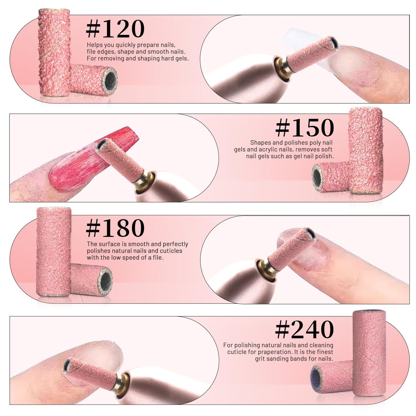 100pcs 180 Grit Small Sanding Bands for Nail Drill with 2pcs 3/32’’ Upgrade Mandrels Bits, Mini Sanding Bands for Nail Drill for Manicure Nail Salon and Nail Enthusiasts Use, Pink