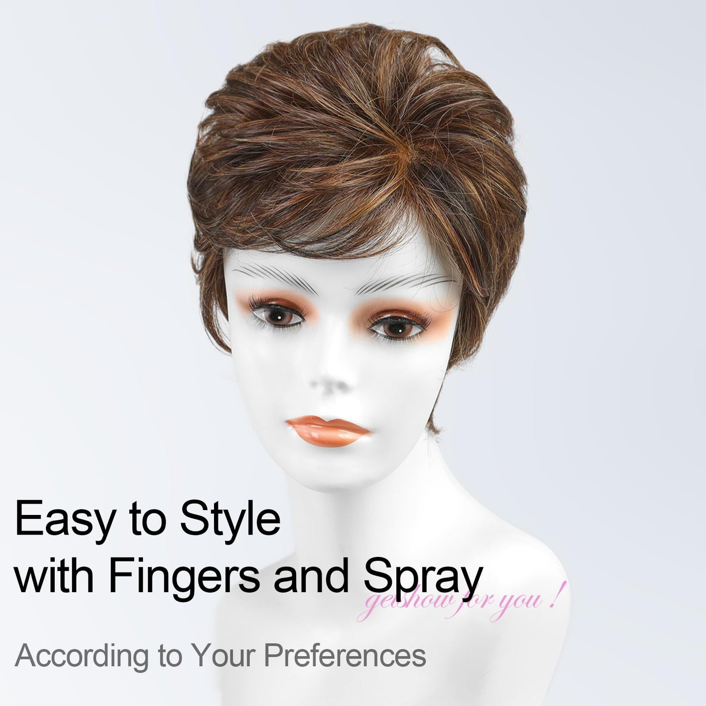 Getshow Mono Top Synthetic Lace Front Wig for Women Short Hair Brown with Highlights