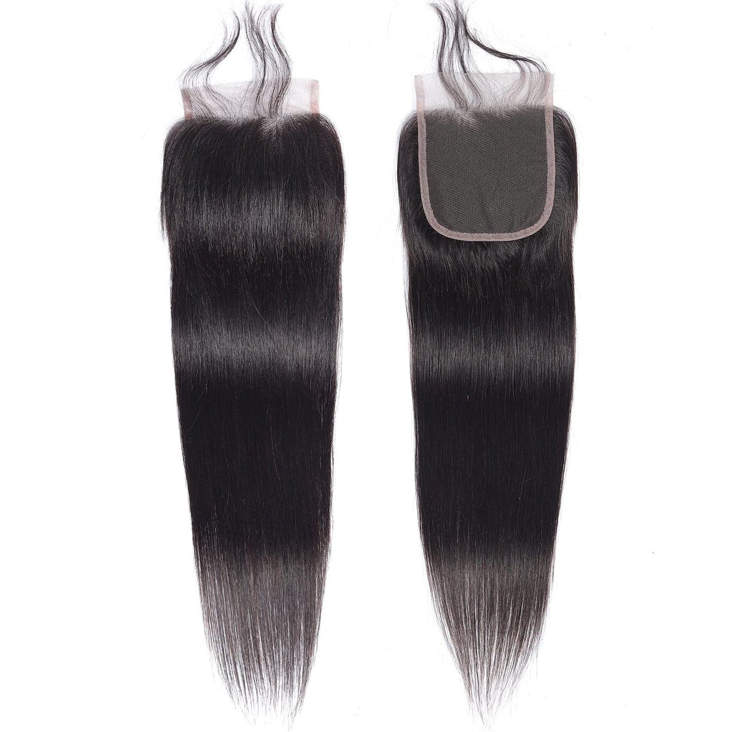 Peruvian Straight Human Hair Bundles with Closure(16 18 20+12) Unprocessed Virgin Human Hair 3 Bundles with Closure 10A Straight Hair Weave Bundles with Lace Closure Natural Color