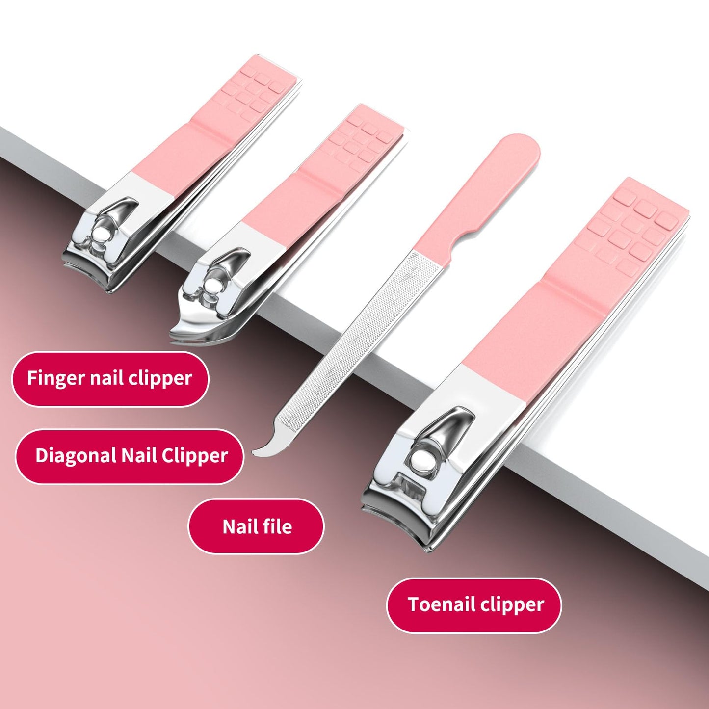 ZIZZON Travel Mini Manicure Set Nail Clipper Set 10 in 1 Stainless Steel Pedicure Care Grooming kit with Case Pink