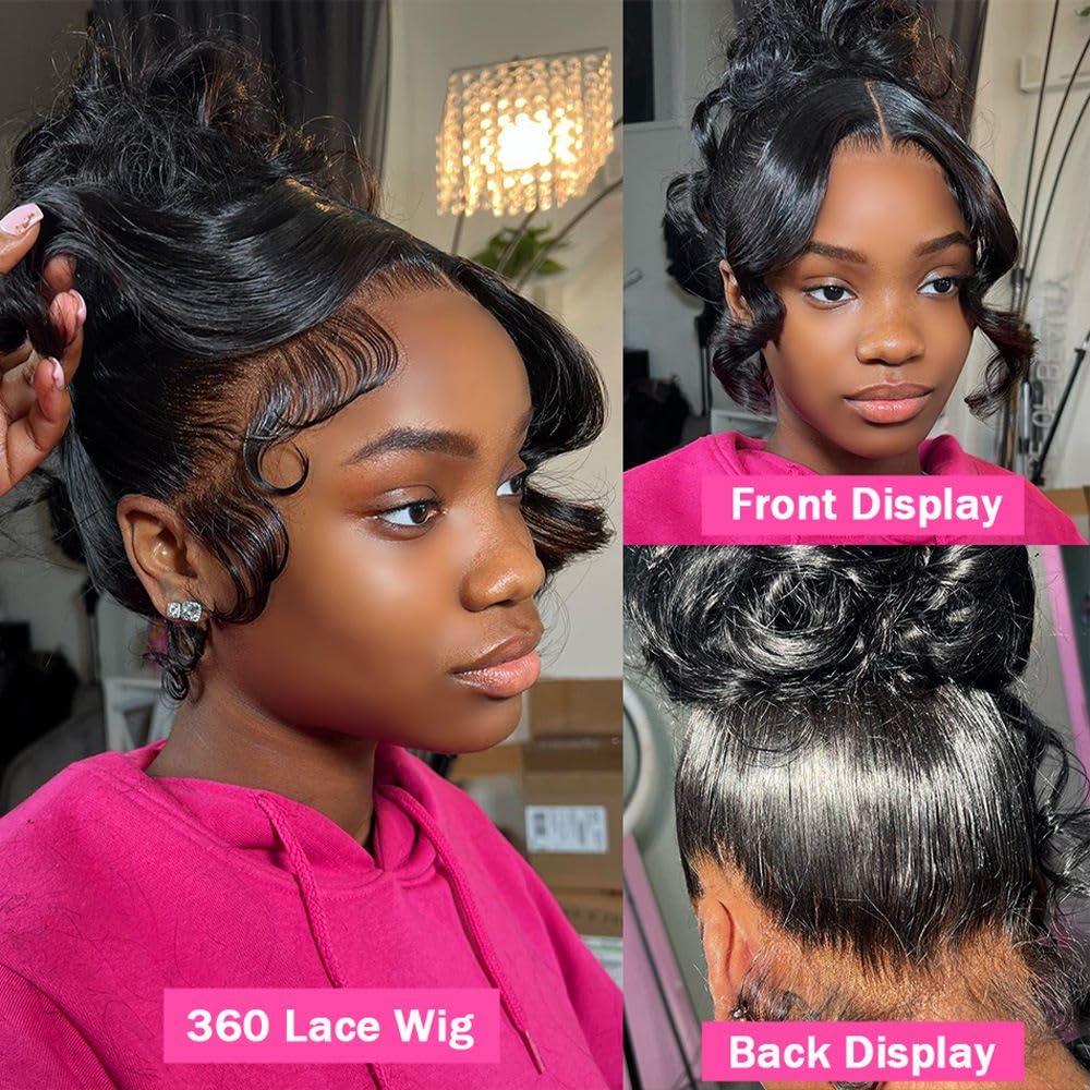 360 Lace Front Wigs Human Hair With Baby Hair Body Wave HD Lace Front Wigs Human Hair 200% Density 360 Lace Front Wigs For Women Brazilian Virgin Human Hair Lace Front Wigs Natural Color (18 Inch)