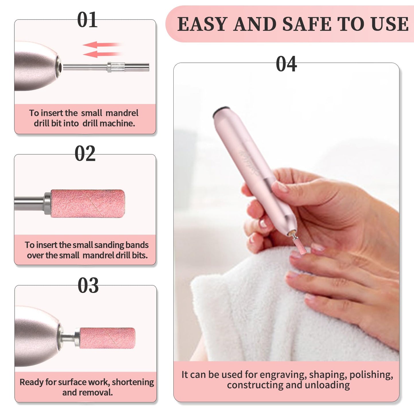100pcs 180 Grit Small Sanding Bands for Nail Drill with 2pcs 3/32’’ Upgrade Mandrels Bits, Mini Sanding Bands for Nail Drill for Manicure Nail Salon and Nail Enthusiasts Use, Pink