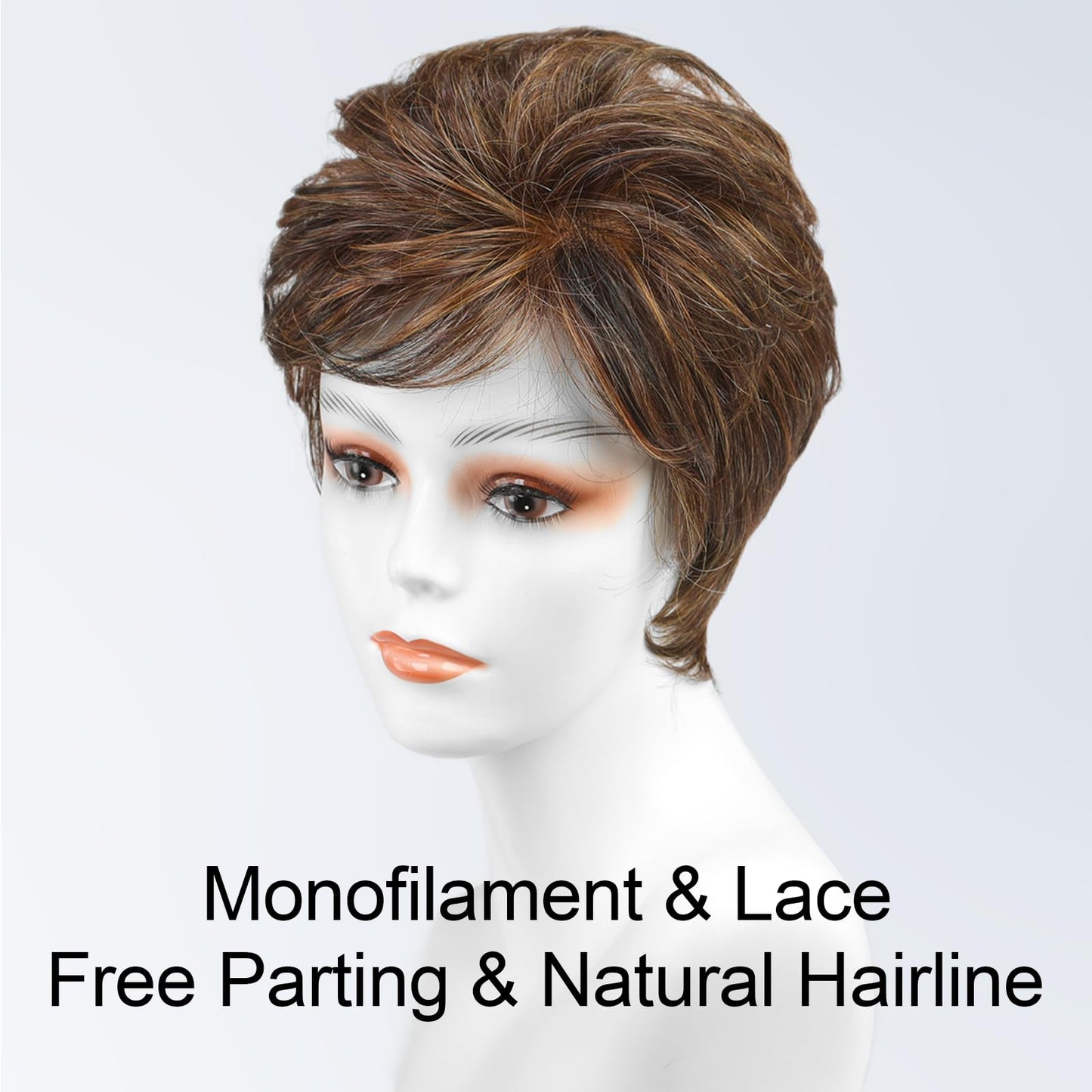 Getshow Mono Top Synthetic Lace Front Wig for Women Short Hair Brown with Highlights