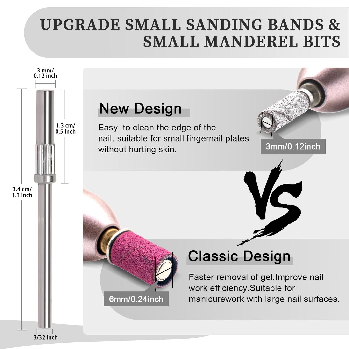 100pcs 240 Grit Small Sanding Bands for Nail Drill with 2pcs 3/32’’ Upgrade Mandrels Bits, Mini Sanding Bands for Nail Drill for Manicure Nail Salon and Nail Enthusiasts Use, White
