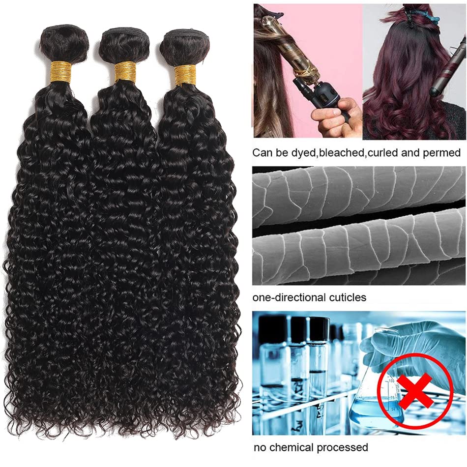 #1B Deep Curly Bundles Human Hair Color 1B Kinky Curly Bundles 8a Grade Double Weft Brazilian Remy Hair Weave Extensions Wet and Wavy Bundles Soft Silky for Black Women (26 28 30 inch,3 Bundles)