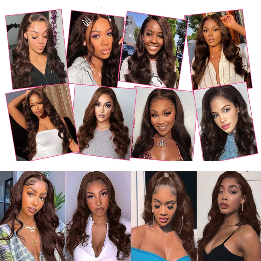 #4 Human Hair Bundles Dark Brown Body Wave Bundles Chocolate Brown Human Hair Double Weft Brazilian Remy Hair Extensions Wet and Wavy Bundles Silky Soft for Black Women(26 26 26 Inch 3 Bundles)