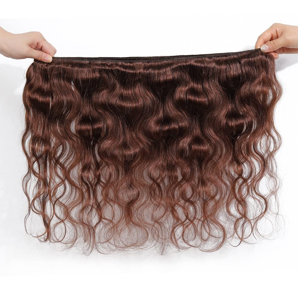 #4 Human Hair Bundles Dark Brown Body Wave Bundles Chocolate Brown Human Hair Double Weft Brazilian Remy Hair Extensions Wet and Wavy Bundles Silky Soft for Black Women(26 26 26 Inch 3 Bundles)