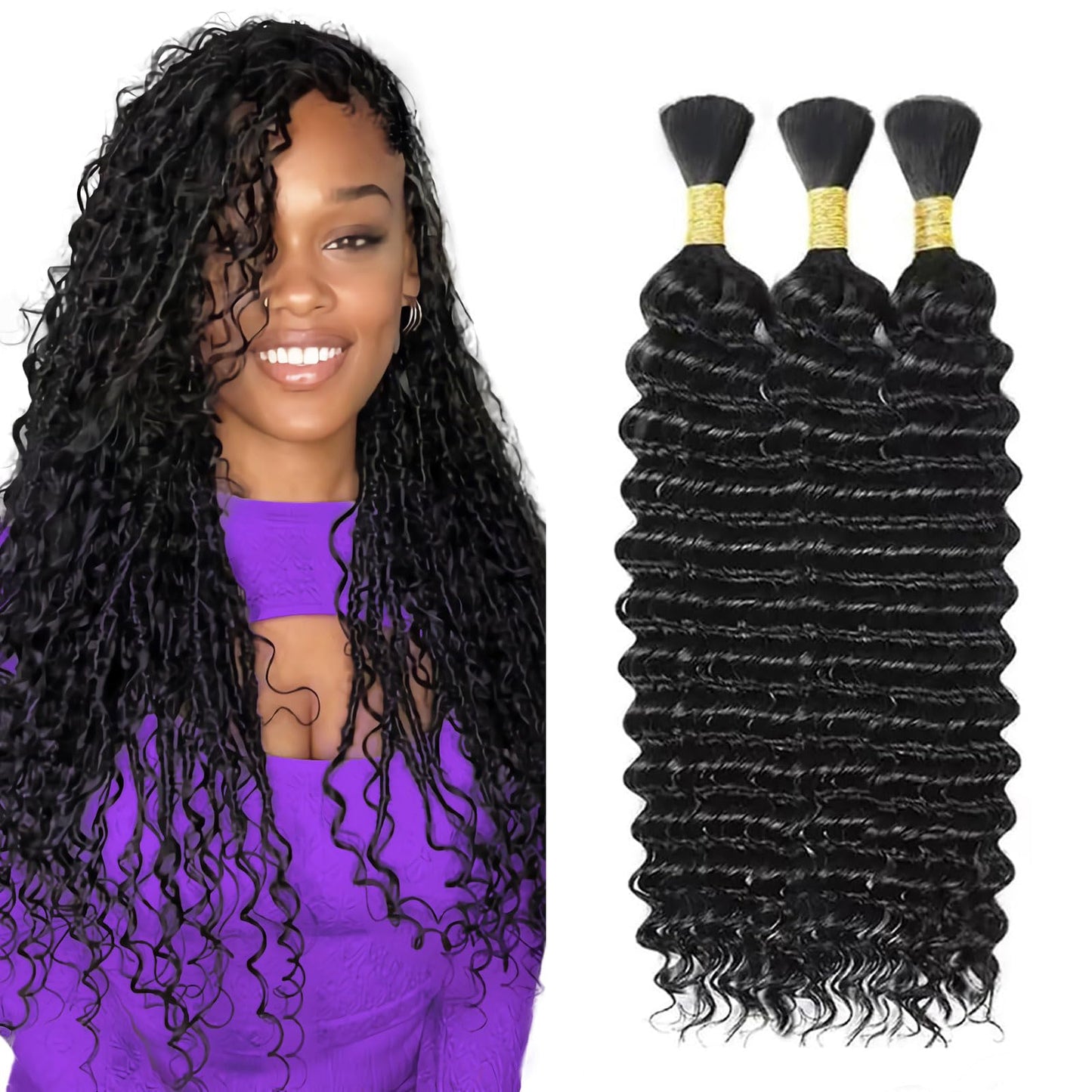 ZFY Human Braiding Hair 150g 22 Inch Deep Wave Bulk Human Hair for Braiding Boho Braids 100% Unprocessed Brazilian Virgin Human Hair Extensions No Weft 3 Bundle/Pack Natural Color