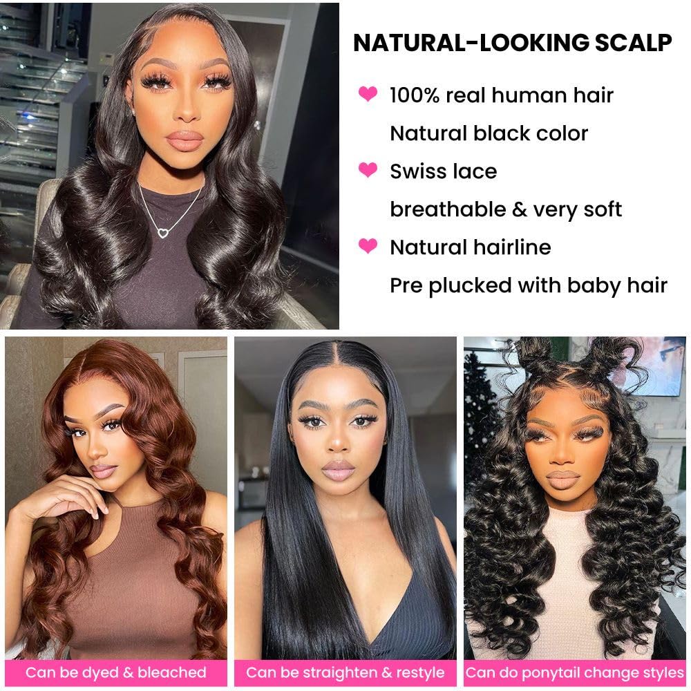 360 Lace Front Wigs Human Hair With Baby Hair Body Wave HD Lace Front Wigs Human Hair 200% Density 360 Lace Front Wigs For Women Brazilian Virgin Human Hair Lace Front Wigs Natural Color (18 Inch)