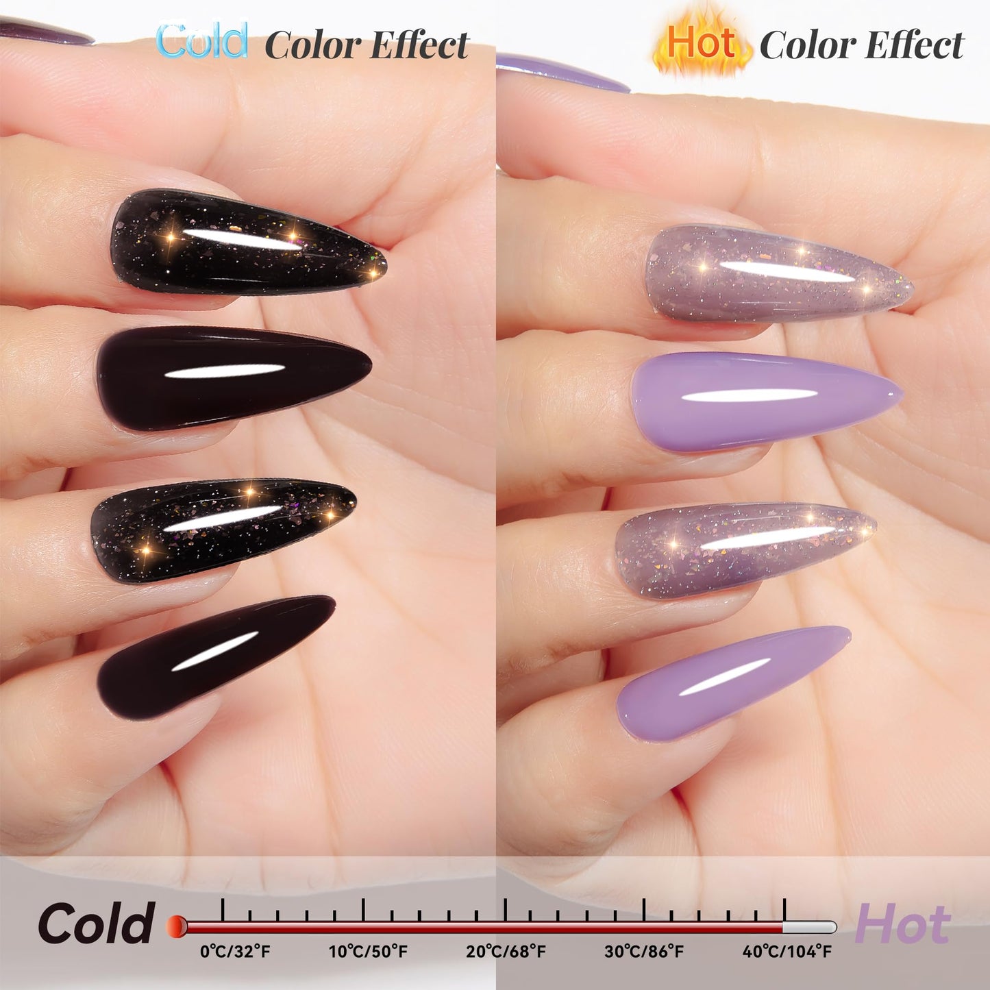 YTD Likomey Gel Polish Set,15ml Color Changing Grayish Purple To Black Pure Color and Brocade Glitter Nail Gel Kit,Thermal Ombre Change Colors Translucent Salon Manicure UV Varnish,2 Pcs 0.5 Oz,WB2-05