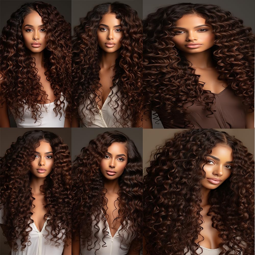 #4 Dark Brown Deep Curly Weave Bundles Human Hair Chocolate Brown Kinky Curly Bundles Double Weft Brazilian Remy Hair Extensions Wet and Wavy Bundles Silky Soft for Black Women(26 26 26 Inch)