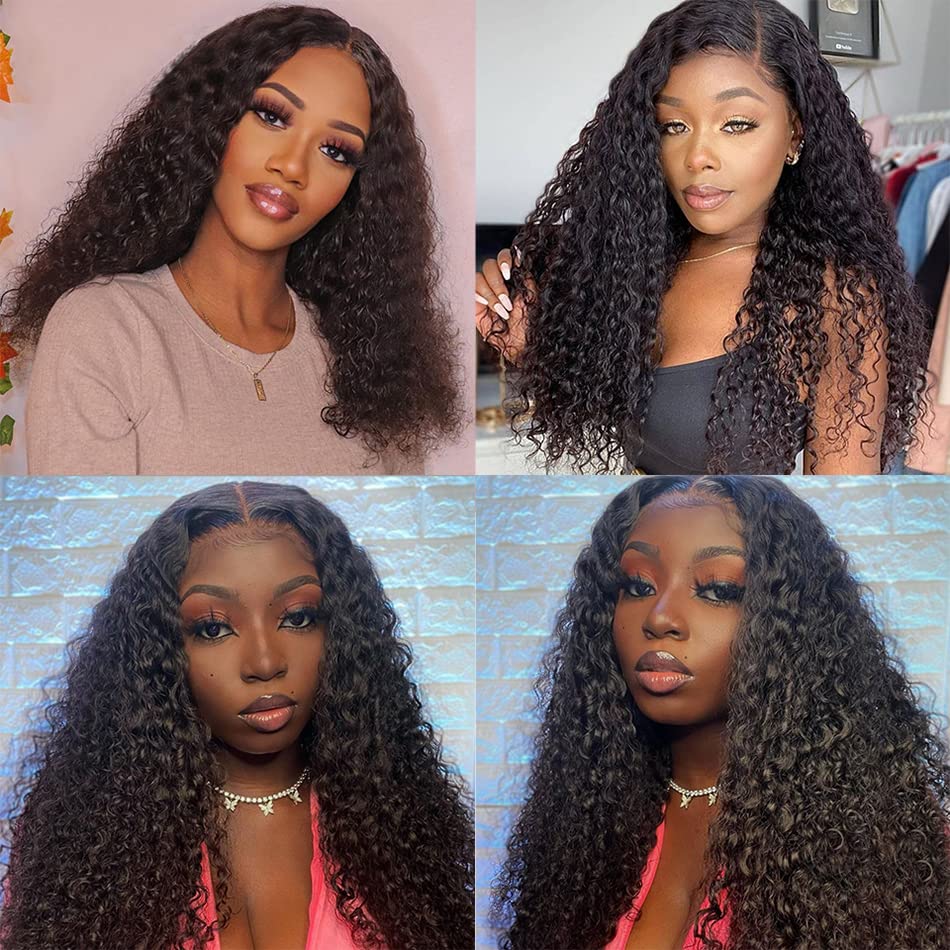 #1B Deep Water Wave Bundles Human Hair Color 1B Water Curly Weave Bundles Double Weft Brazilian Remy Hair Weave Extensions Wet and Wavy Bundles Soft Silky for Black Women (26 28 30 inch,3 Bundles)