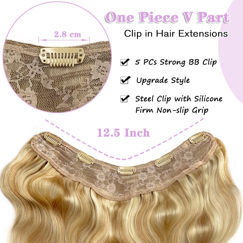 100G Clip in Hair Extensions 22Inch Real Human Hair Balayage Chestnut Blonde to Platinum Blonde Ombre Hair Extensions 3/4 Full Head One Piece Clip Ins V Shape Invisible Curly Clip on Hair Extensions