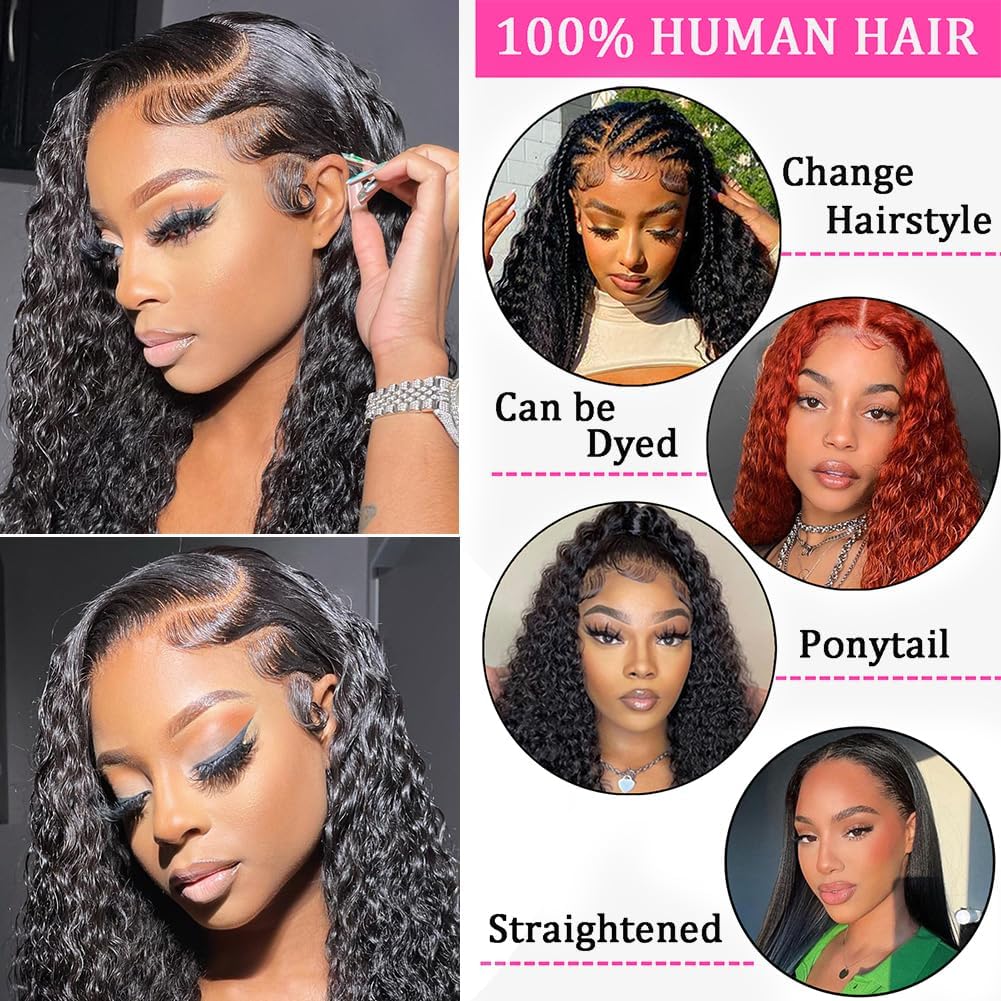 Zhengshuo 13x6 Lace Front Wigs Human Hair Water Wave Hd Lace Front Wigs Human Hair for Black Women Pre Plucked with Baby Hair 180% Wet and Wavy Human Hair Wigs (24 Inch, water wave wig)