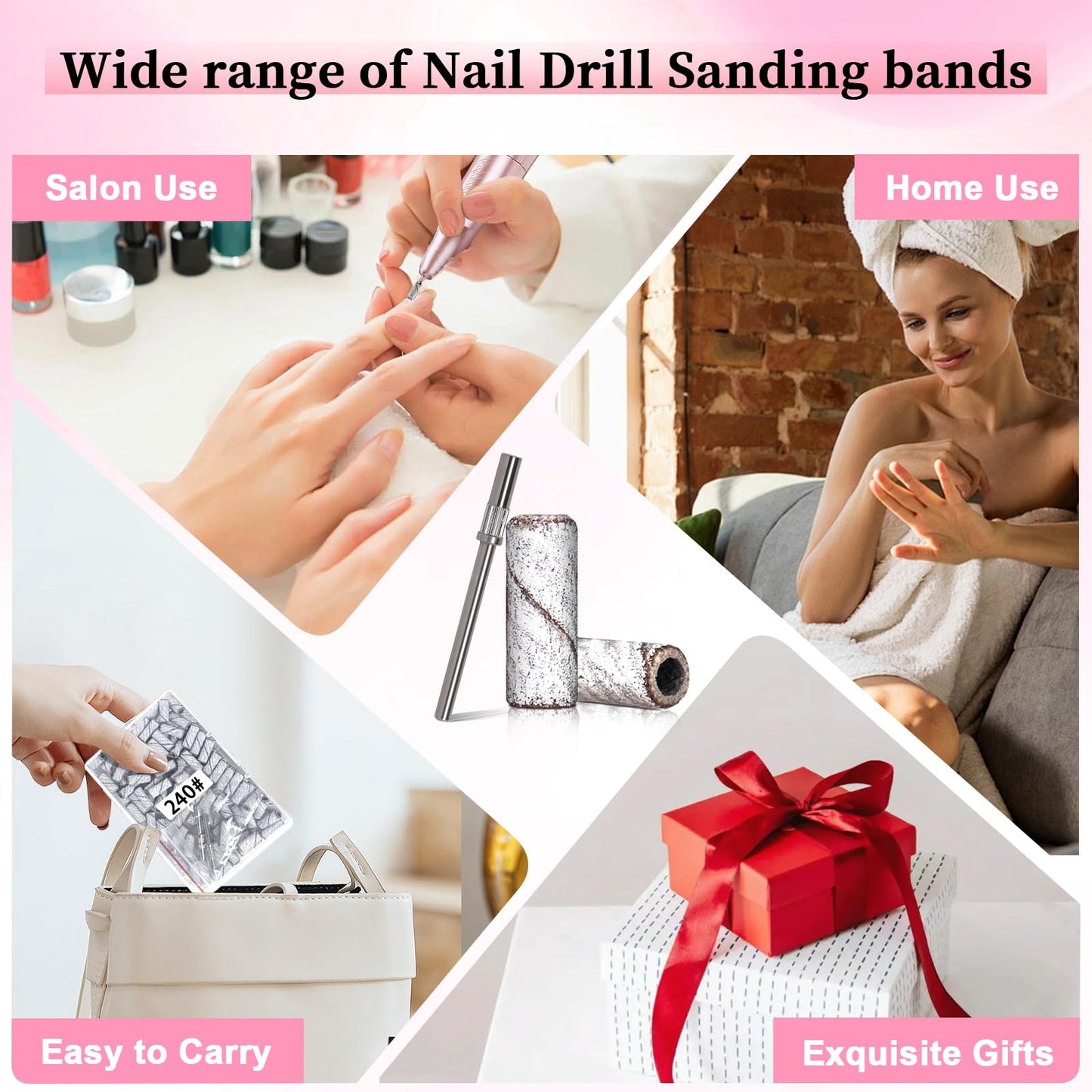 100 Pcs Small Sanding Bands for Nail 240 Grit, Extreme Fine Sanding Bands for Nail with 3.1MM Mandrel Bit, Upgrade Mini Nail Sanding Bands for Natural Nails Acrylic Gel Manicures and Pedicure