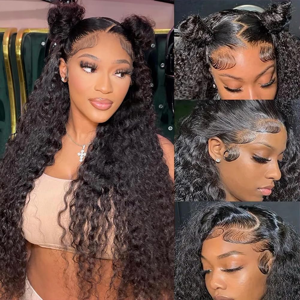 EQ DUOUPA Water Wave 13x6 Lace Front Wigs Human Hair Pre Plucked with Baby Hair 180 Density Curly HD Transparent Lace Frontal Wigs Wet and Wavy Human Hair Wig for Women (180 Density, 20 Inch)