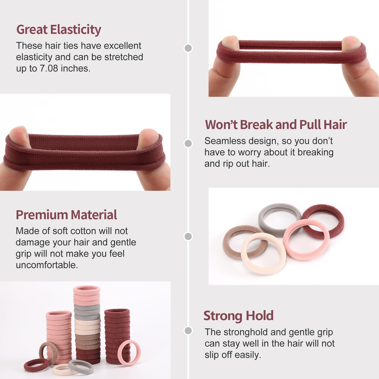 100 Pcs Thick Seamless Hair Ties, Ponytail Holders Hair Accessories No Damage for Thick Hair, Christmas Accessories Gifts(Red Theme Colors)