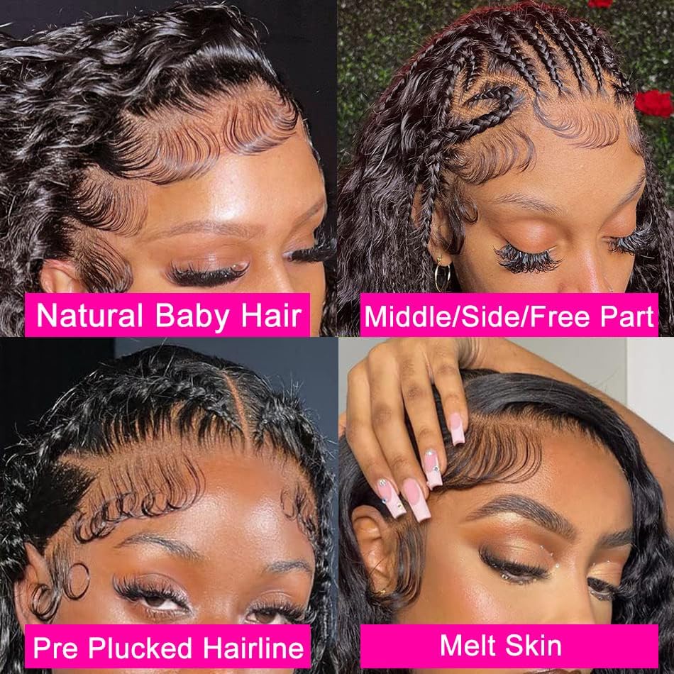 Zhengshuo 13x6 Lace Front Wigs Human Hair Water Wave Hd Lace Front Wigs Human Hair for Black Women Pre Plucked with Baby Hair 180% Wet and Wavy Human Hair Wigs (24 Inch, water wave wig)