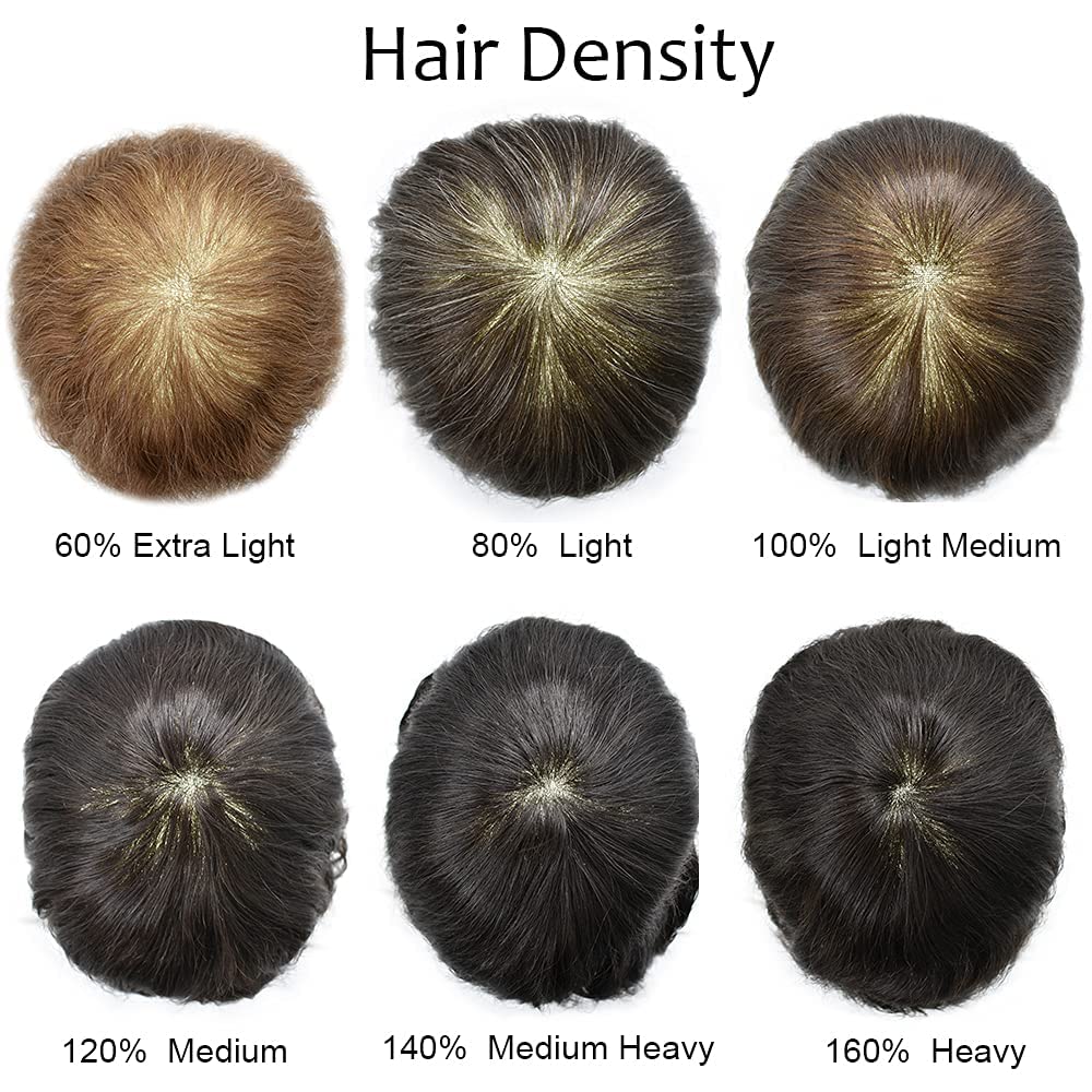 Hair Wonders PU Toupee For Mens Hair Piece Real Human Hair Poly Skin Mens Toupee Hair System For Men Hair Piece For Men Hair Replacement Natural Hairline 8x10Inch Medium light density 1# JET BLACK