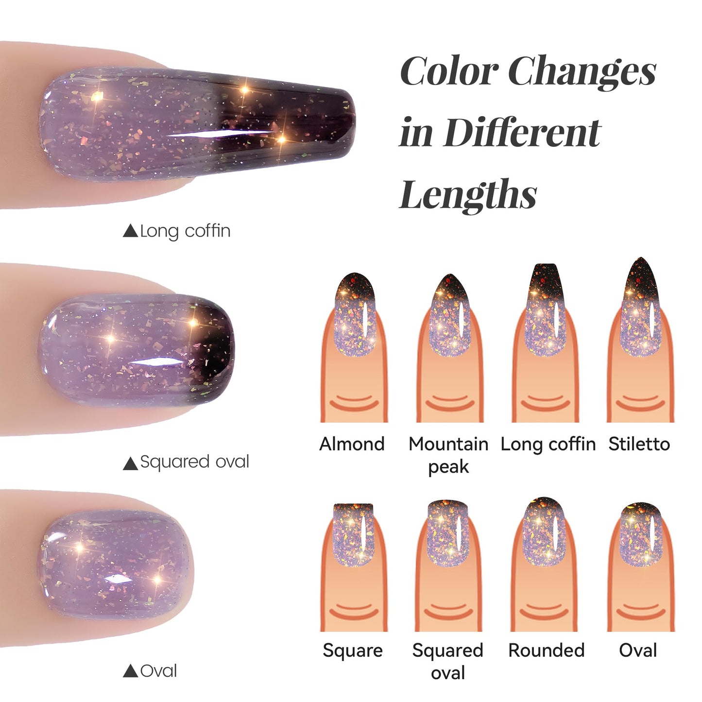 YTD Likomey Gel Polish Set,15ml Color Changing Grayish Purple To Black Pure Color and Brocade Glitter Nail Gel Kit,Thermal Ombre Change Colors Translucent Salon Manicure UV Varnish,2 Pcs 0.5 Oz,WB2-05