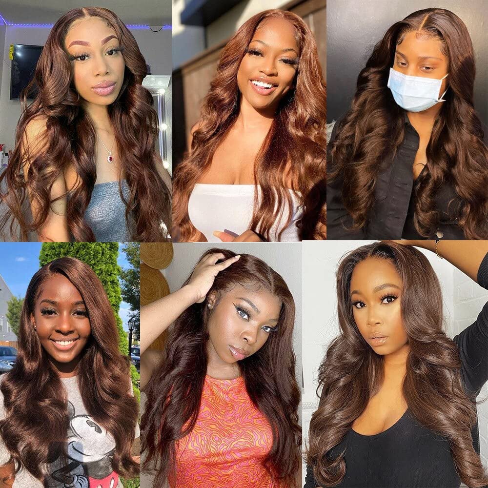 #4 Human Hair Bundles Dark Brown Body Wave Bundles Chocolate Brown Human Hair Double Weft Brazilian Remy Hair Extensions Wet and Wavy Bundles Silky Soft for Black Women(26 26 26 Inch 3 Bundles)