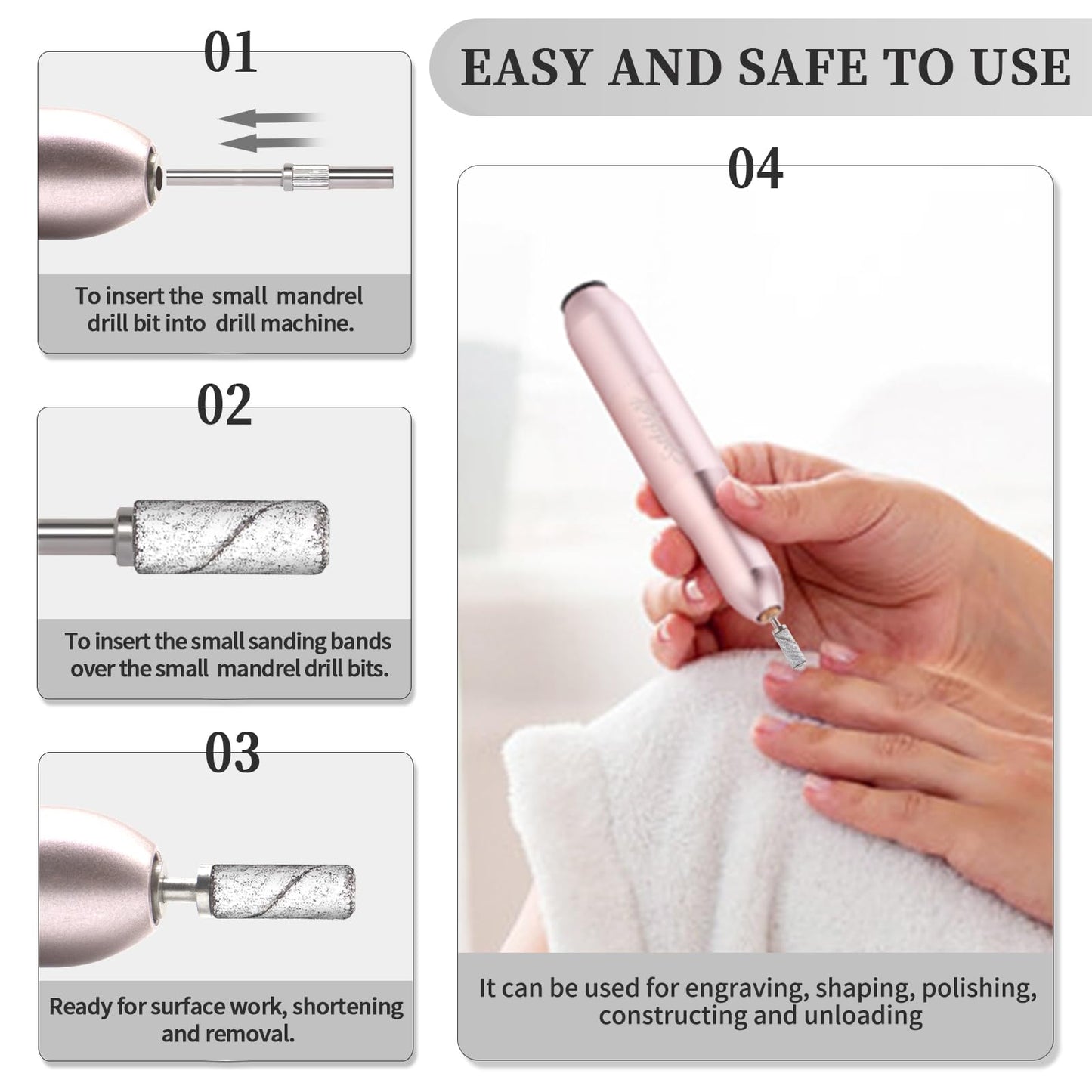 100pcs 240 Grit Small Sanding Bands for Nail Drill with 2pcs 3/32’’ Upgrade Mandrels Bits, Mini Sanding Bands for Nail Drill for Manicure Nail Salon and Nail Enthusiasts Use, White