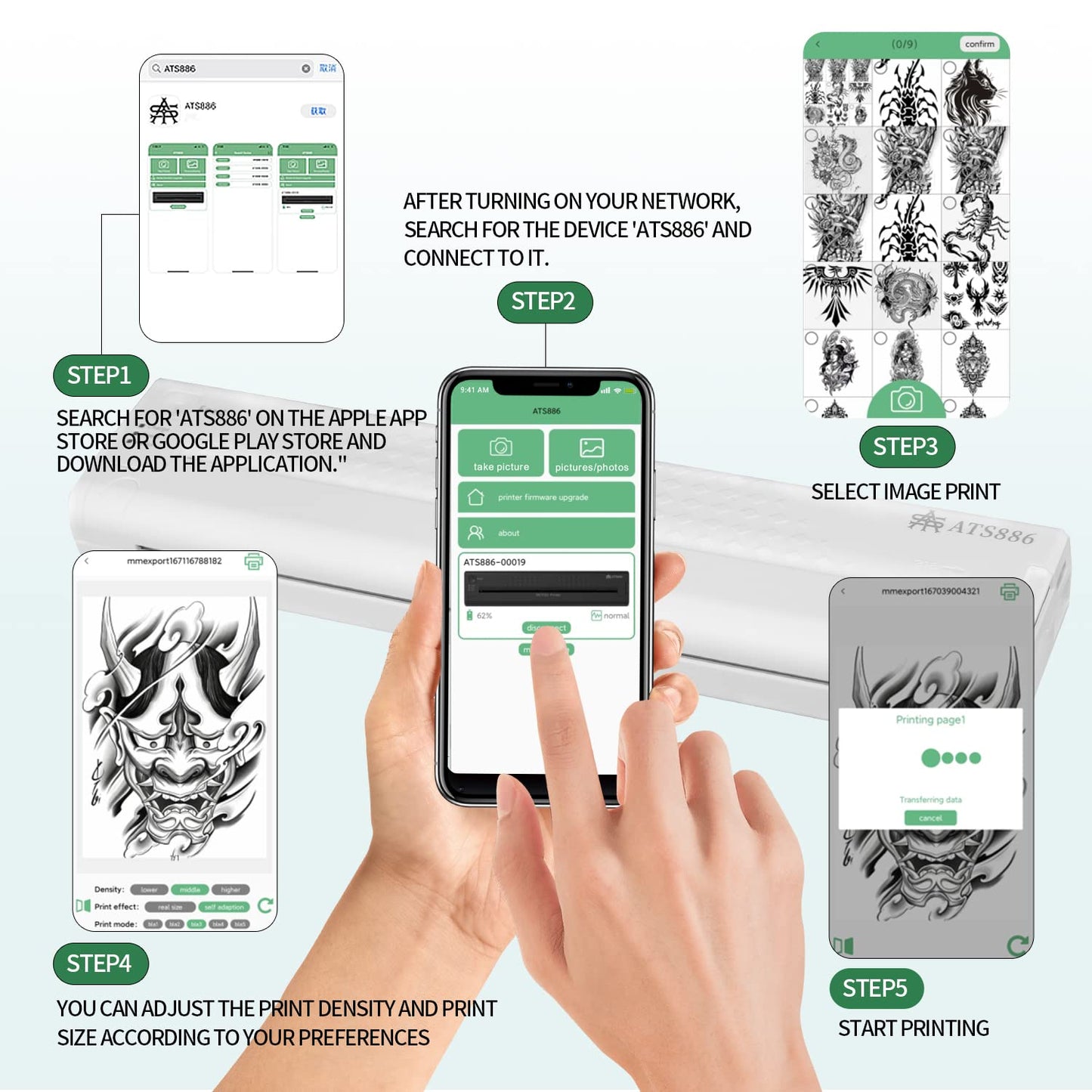 YTATTOO Cordless Tattoo Stencil Printer - Rechargeable Inkless Tattoo Printer- Bluetooth Tattoo Printer with 15pcs Tattoo Transfer Paper for Temporary and Permanent,Compatible with iOS Phon
