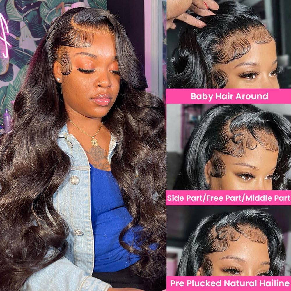 360 Lace Front Wigs Human Hair With Baby Hair Body Wave HD Lace Front Wigs Human Hair 200% Density 360 Lace Front Wigs For Women Brazilian Virgin Human Hair Lace Front Wigs Natural Color (18 Inch)