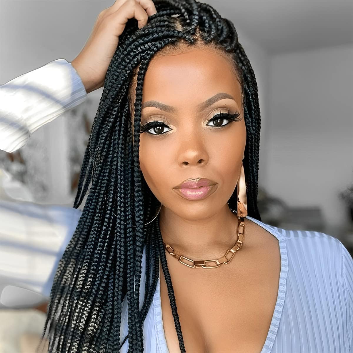 Top Remy Box Braided Wigs For Women 36" Full Double Lace Braided Wig With Baby Hair Large Square Knotless Long Braided Wigs Synthetic Handmade Full Lace Braided Wig