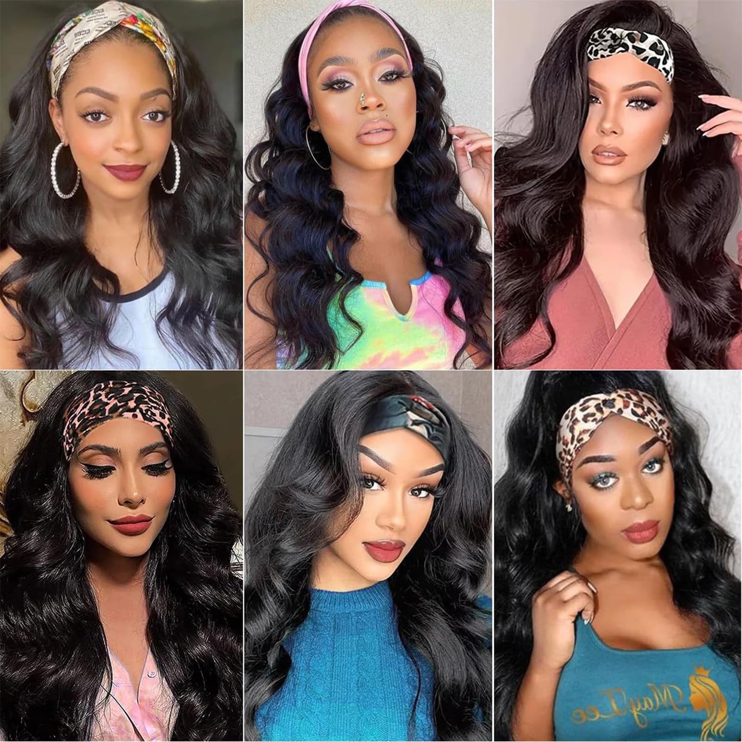 24 Inch Headband Wig Human Hair Body Wave Headband Half Wigs Human Hair 10A Brazilian Glueless Human Hair Wigs None Lace Front Wigs Wear and Go Wigs for Black Women 150% Density Wigs Natural Color