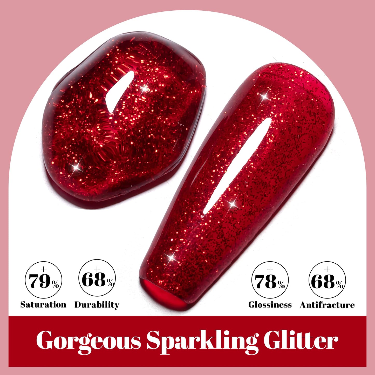 YTD Likomey Gel Nail Polish,15ml Red Glitter UV Nails Gel,Shiny Sparkly Salon Home DIY UV Manicure Nail Art Varnish,SF440