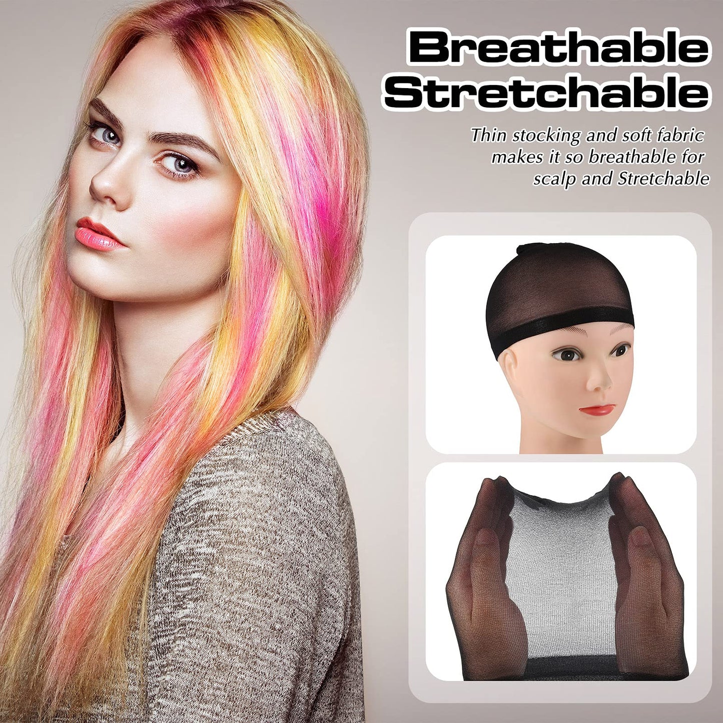 100 Pieces Wig Cap Elastic Medium Nylon Stocking Caps Stretchy Stocking Wig Caps Secure Your Hair, Lightweight, Breathable (Black)