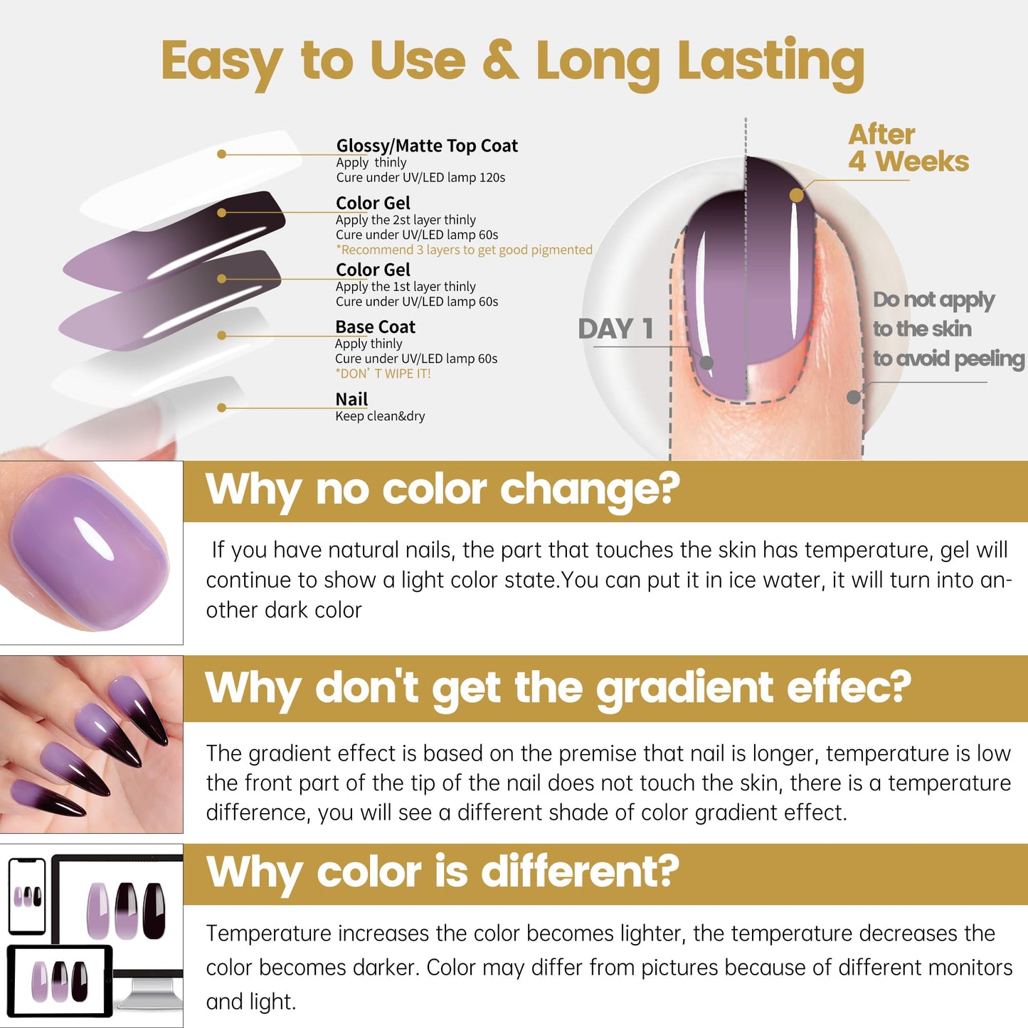YTD Likomey Gel Polish Set,15ml Color Changing Grayish Purple To Black Pure Color and Brocade Glitter Nail Gel Kit,Thermal Ombre Change Colors Translucent Salon Manicure UV Varnish,2 Pcs 0.5 Oz,WB2-05