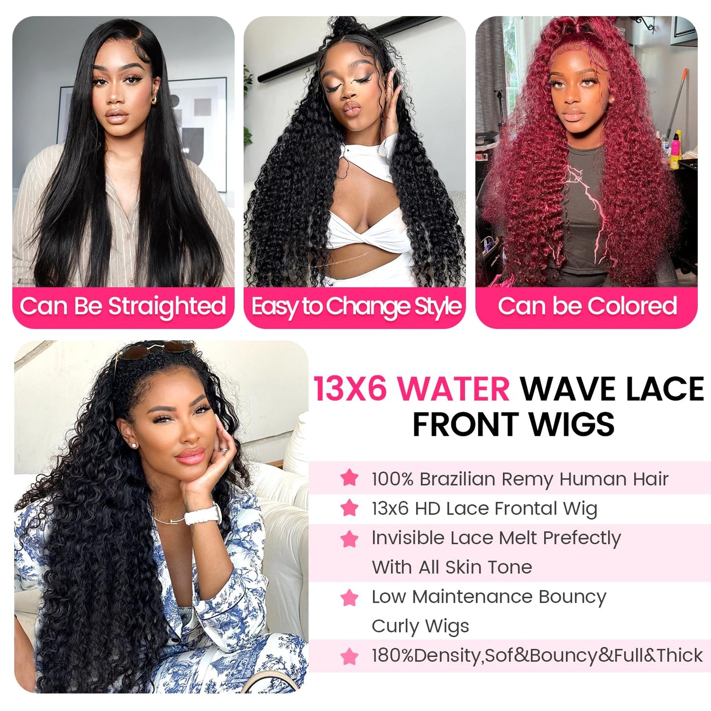 EQ DUOUPA Water Wave 13x6 Lace Front Wigs Human Hair Pre Plucked with Baby Hair 180 Density Curly HD Transparent Lace Frontal Wigs Wet and Wavy Human Hair Wig for Women (180 Density, 20 Inch)
